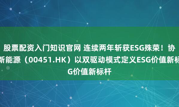 股票配资入门知识官网 连续两年斩获ESG殊荣！协鑫新能源（00451.HK）以双驱动模式定义ESG价值新标杆