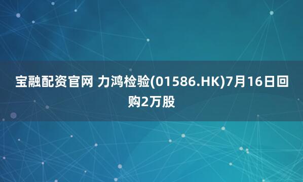宝融配资官网 力鸿检验(01586.HK)7月16日回购2万股